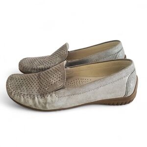 GABOR Gray Metallic‎ Silver Leather Cut Out Slip-On Loafers Flats Women's SZ 7.5